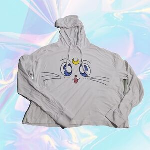 Licensed Sailor Moon Artemis Cropped White Hoodie - Size XL